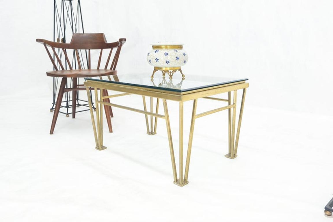 EstablishedLines Geometric Frame Style Legs  Rectangular Brass Plated Side Table w/ Glass Top