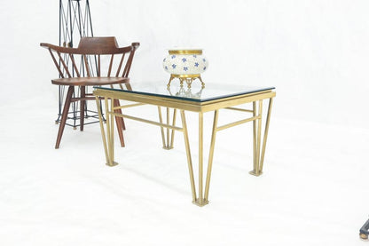 EstablishedLines Geometric Frame Style Legs  Rectangular Brass Plated Side Table w/ Glass Top