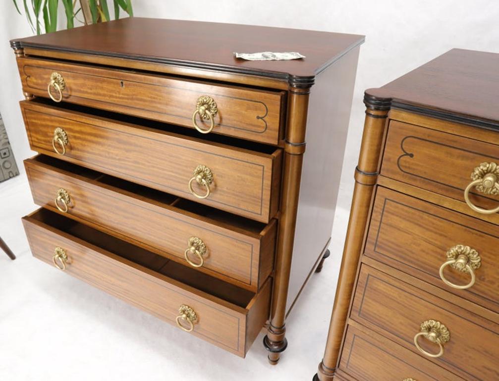 Pair of Rosewood Tops Satin Wood Heavy Brass Ring Pulls 4-Drawer Bachelor Chests