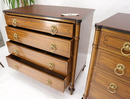 Pair of Rosewood Tops Satin Wood Heavy Brass Ring Pulls 4-Drawer Bachelor Chests