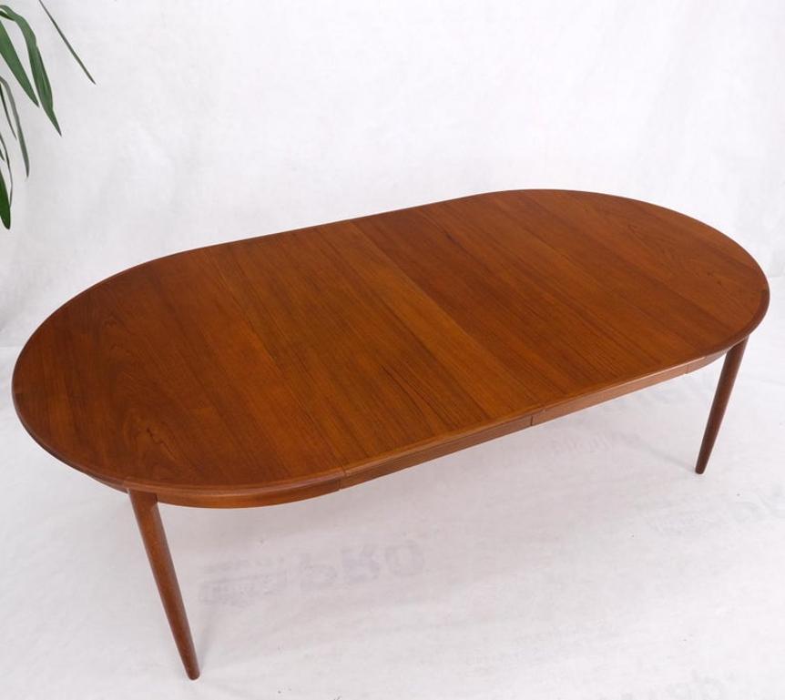 Danish Teak Mid-Century Modern Round Dining Table w/ Two Extension Boards Leafs