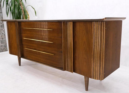 American Walnut long Dresser w/ Rolled Edges Curved Front Dresser Brass Pulls