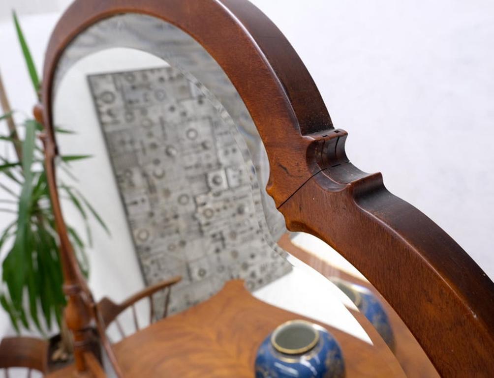 Antique Carved 4 Drawers Dresser w/ Large Beveled Swivel Clove Shape Mirror