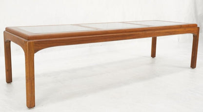 Large Rectangle 3 Smoked Glass Panes Top Solid Oiled Walnut Coffee Table MINT!