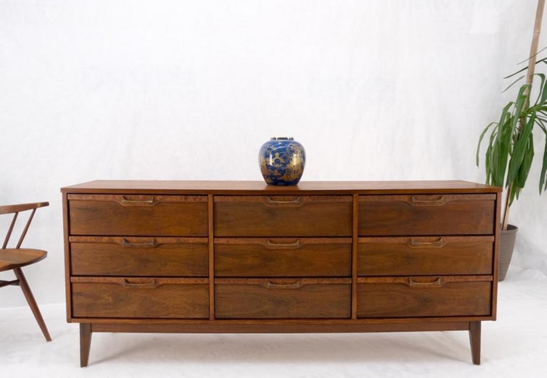 American Walnut Burl Mid-Century Modern 9 Drawers Dresser Credenza Cabinet MINT!