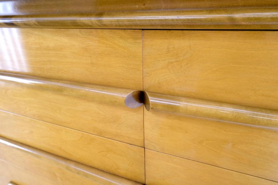 Lacquered Blond Birch 6 Drawer Swedish Mid-Century Modern Dresser Credenza Mint