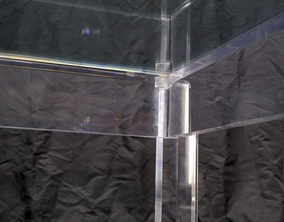 Mid Century Modern Thick Polished Lucite Base Glass Top Square Coffee Table