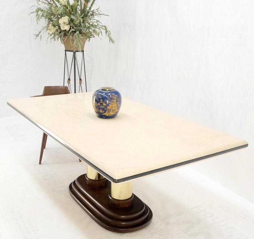 Rounded Edge Marble Top Single Brass Pedestal Base Dining Conference Table Mint!