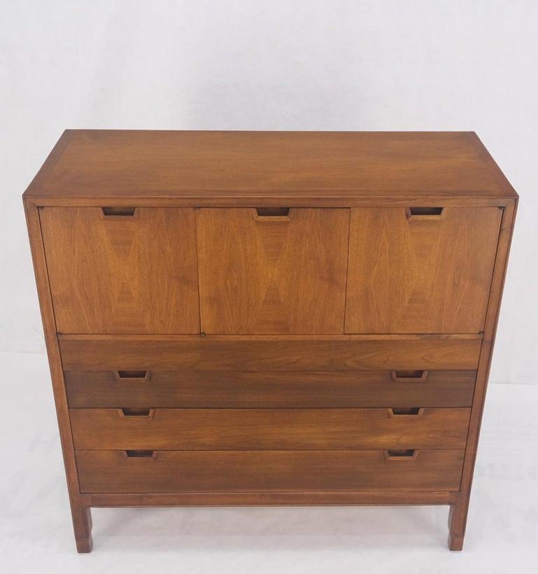Mid Century John Stuart Walnut 2 Doors 4 Drawers Gentleman's High Chest Dresser