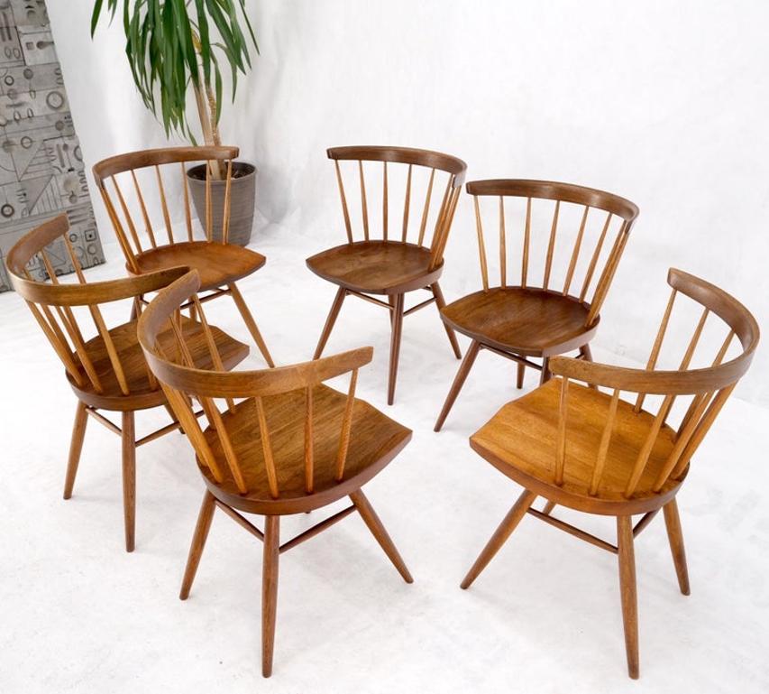 Set of 6 Oiled Walnut Spindle Back Dining Chairs by George Nakashima