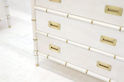 Pair of White Lacquer Brass Hardware Bachelor Chest with Suspended Brass Vanity
