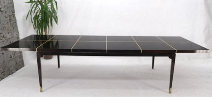 Large Tommi Parzinger Lacquered Mahogany Brass Feet Tapered Legs Dining Table