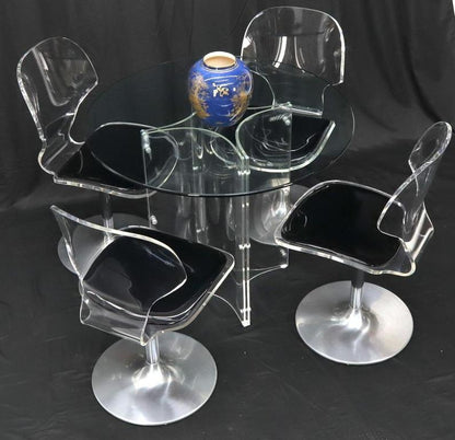 Tulip Chrome Base Lucite Seats Set of 4 Chairs Dining Table with Glass Round Top