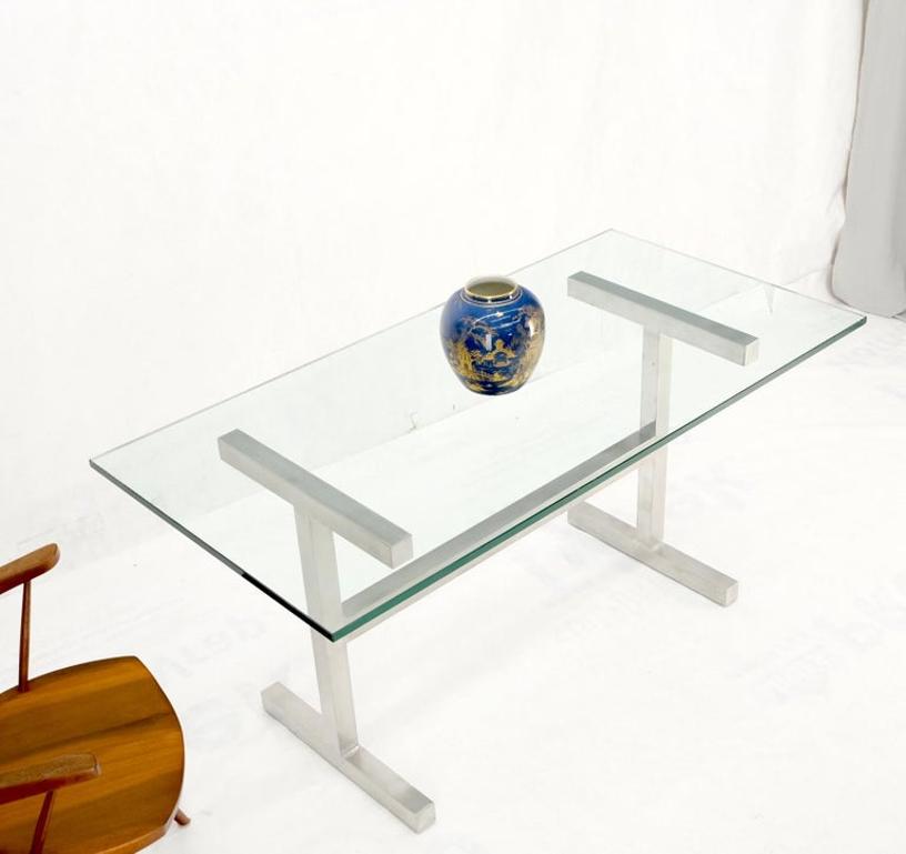 Square Stainless Profile Base Glass Top Dining Writing Work Station Table