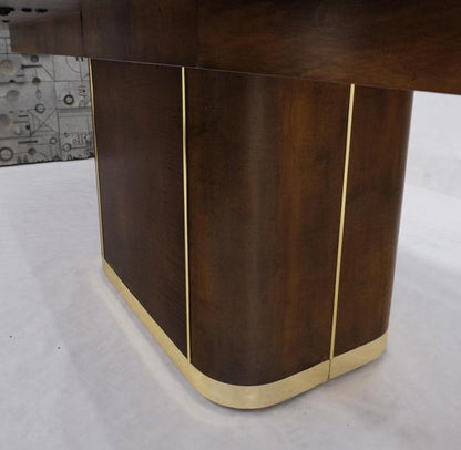 Racetrack Oval Single Pedestal Base Brass Espresso Dining Conference Table