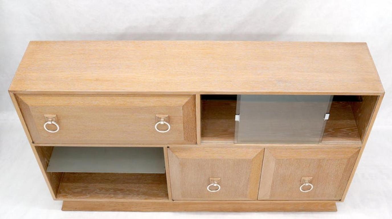 Cerused White Wash Oak Drop Front Secretary Desk Bookcase Credenza
