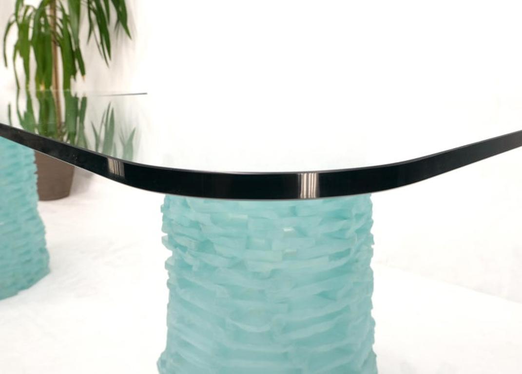 Pair of Fused Glass Blocks Pedestal Bases Rounded Square Tops Dining Game Table
