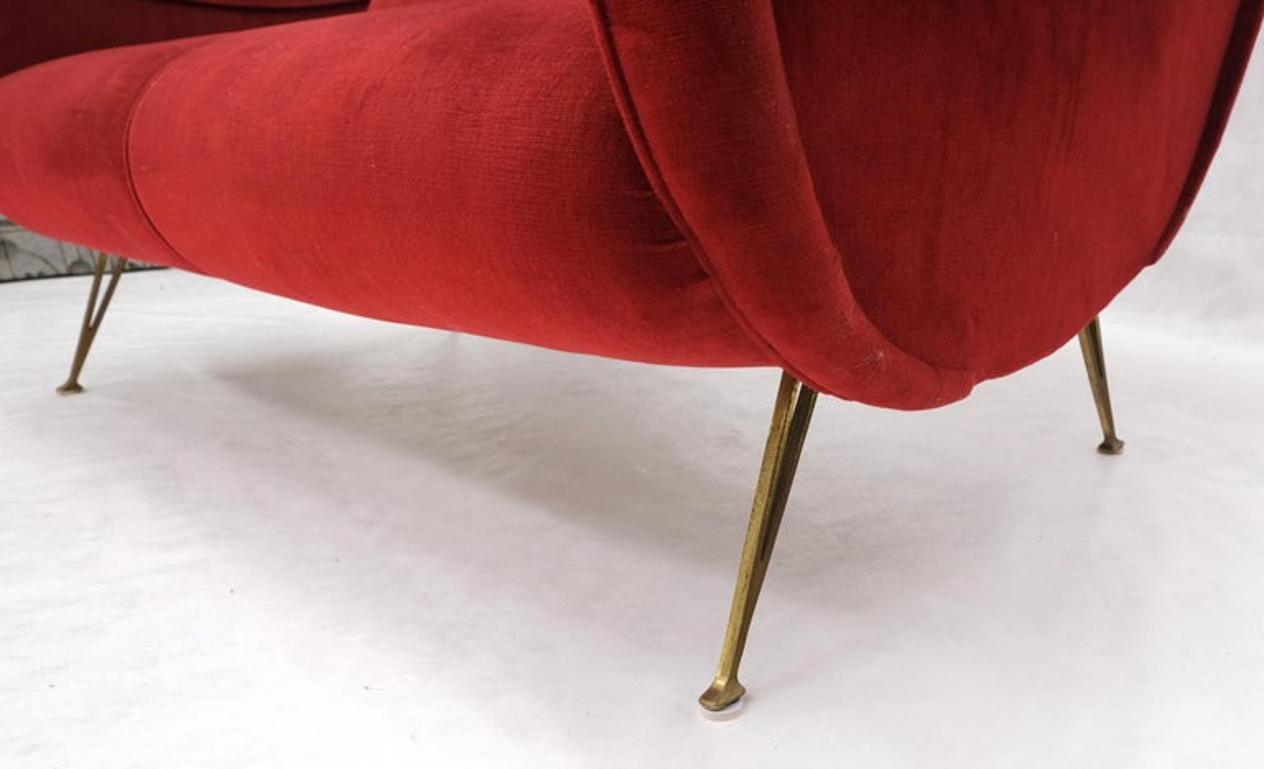 Red Upholstery Brass Legs Mid century Italian Modern Sofa Loveseat