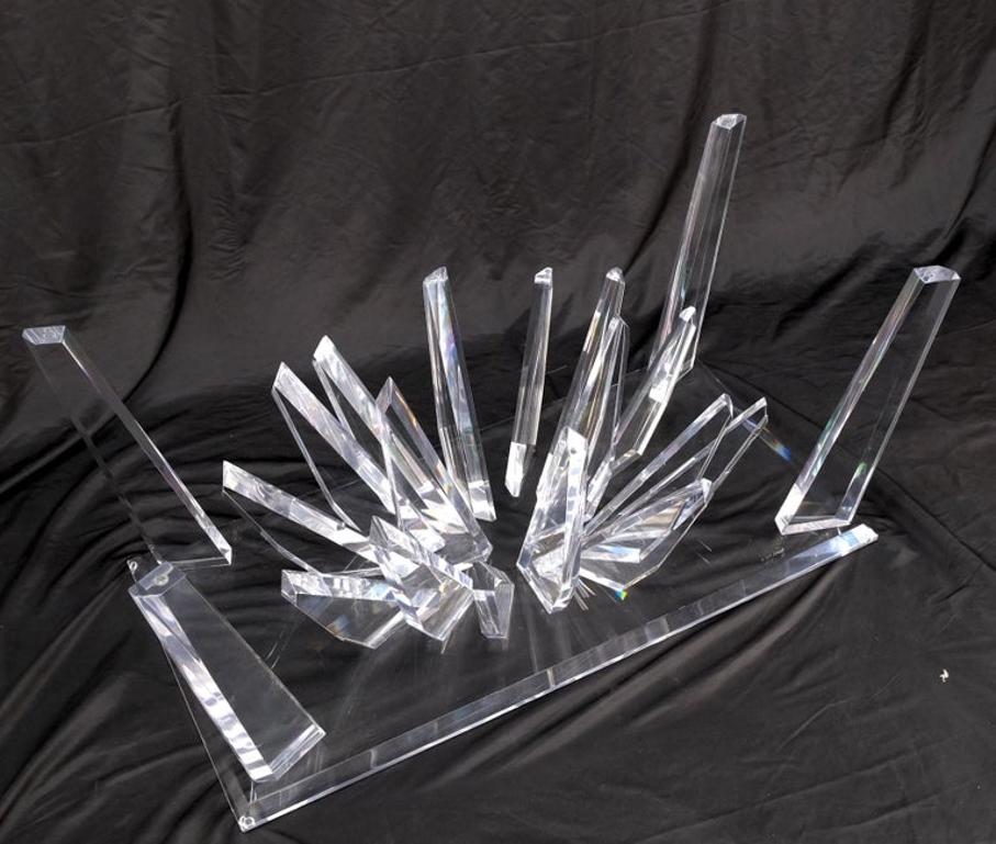 Lucite "Ice Crystals" Base Rectangle Glass Top Mid-Century Modern Coffee Table
