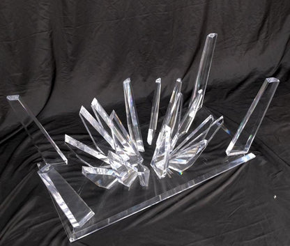 Lucite "Ice Crystals" Base Rectangle Glass Top Mid-Century Modern Coffee Table