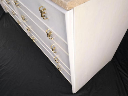 Paul Frankl for Johnson White Wash Marble Top 10 Drawers Dresser Brass x Pulls