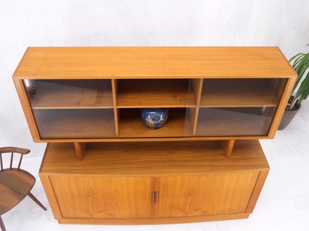 Danish Mid-Century Modern Teak Credenza Tambour Doors Hutch Mint