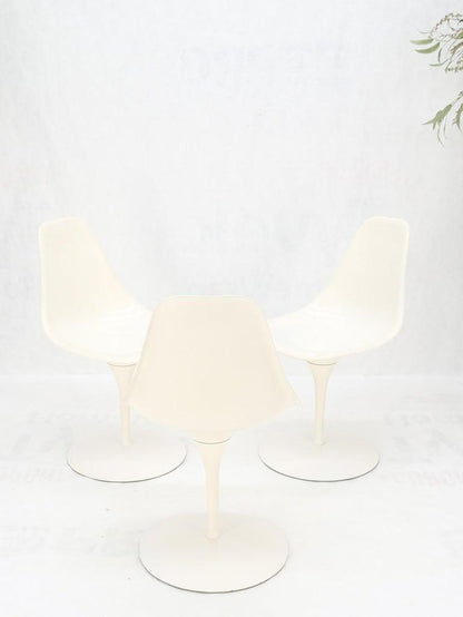 Set of 3 Mid Century Modern Tulip Base White Fiberglass Side Dining Chairs MINT!