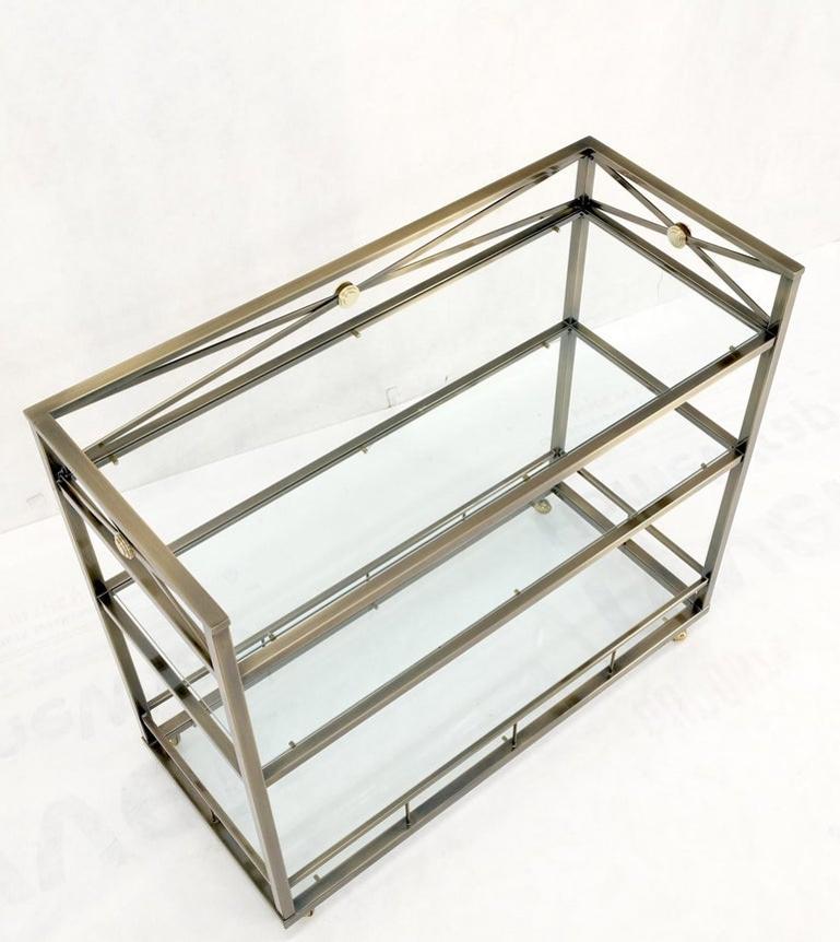 Brass Finish Glass Shelves 3 Tier Serving Bar Serving Cart W/ Gallery Mint!