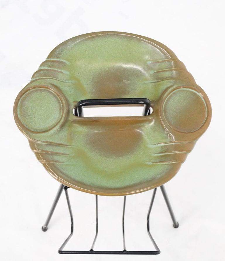 Mid-Century Modern Ceramic Ashtray on Wire Legs Magazine Rack Stand