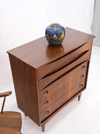 Danish Mid-Century Modern 5 Drawers High Chest Dresser Bow Tie Pulls Dowel Leg