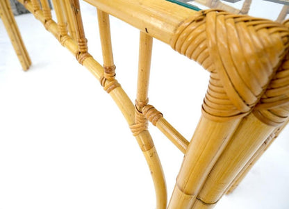 Bamboo Frame Glass Top Console Table w/ Figurative Brass Supports