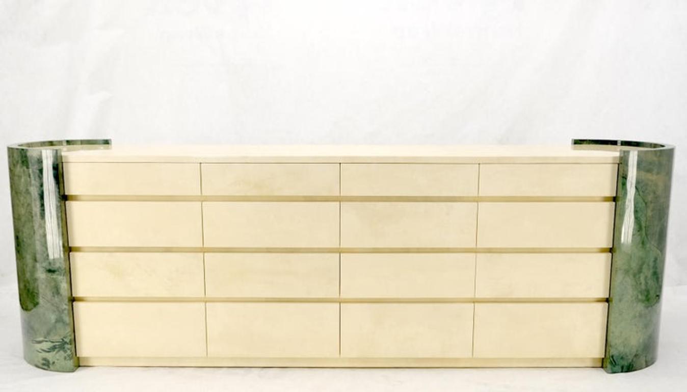 Lacquered Leather Goatskin 16 Drawers Mid-Century Modern Credenza Dresser Mint!