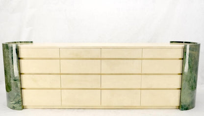 Lacquered Leather Goatskin 16 Drawers Mid-Century Modern Credenza Dresser Mint!