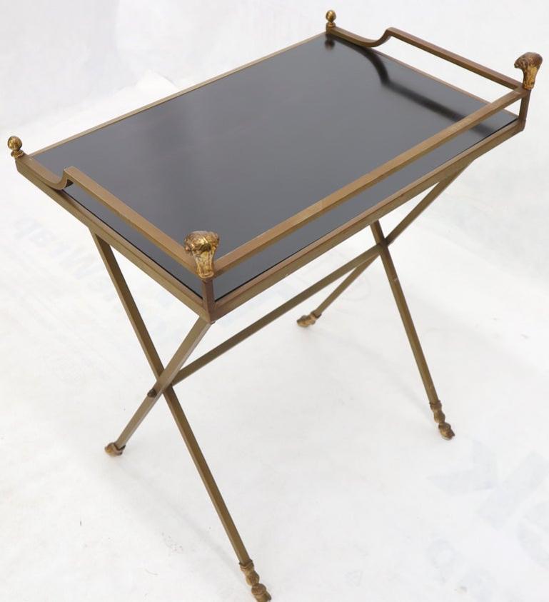 Chrome and Brass X Base Console w/ Gallery Rams Heads Hoof Feet Black Lamiante