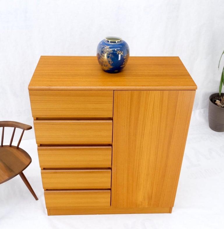 Danish Mid-Century Modern Teak Side by Side Cabinet w 5 Drawers Shelf Compartmet