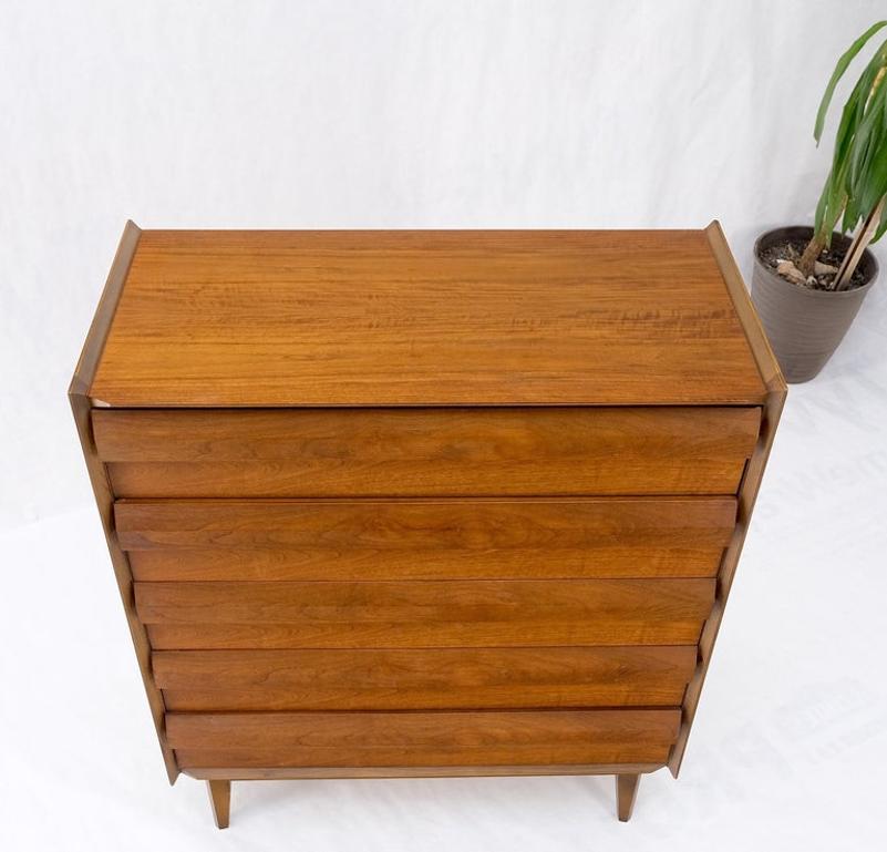 Walnut Mid-Century Modern Sculptural 5 Drawer High Chest Dresser Mint!