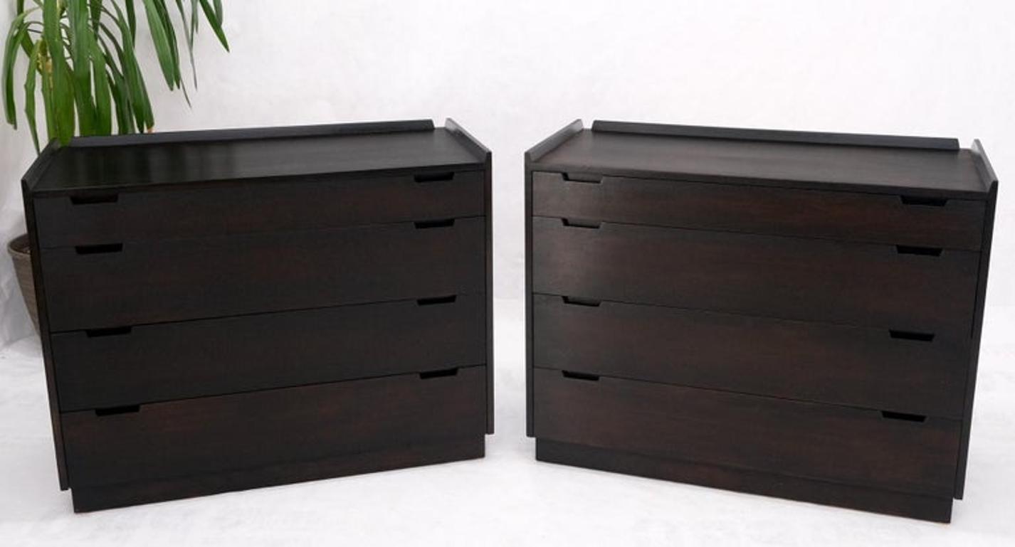 Pair of Ebonized Mahogany 4 Drawers Bachelor Chests w/ Gallery Tops Restored