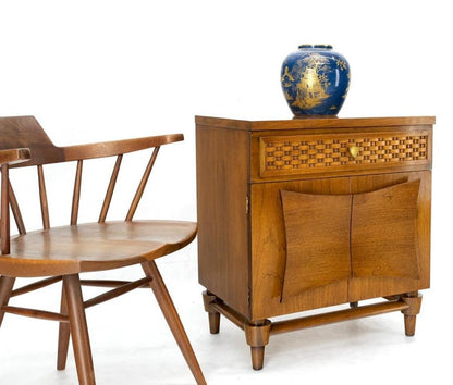 Heavy Turned Solid Walnut Legs Floating Lattice Ornament 1 Drawer Nightstand