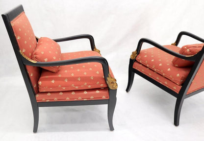 Pair of Ebonized Gold Decorated Carving Frames Neoclassical Armchairs