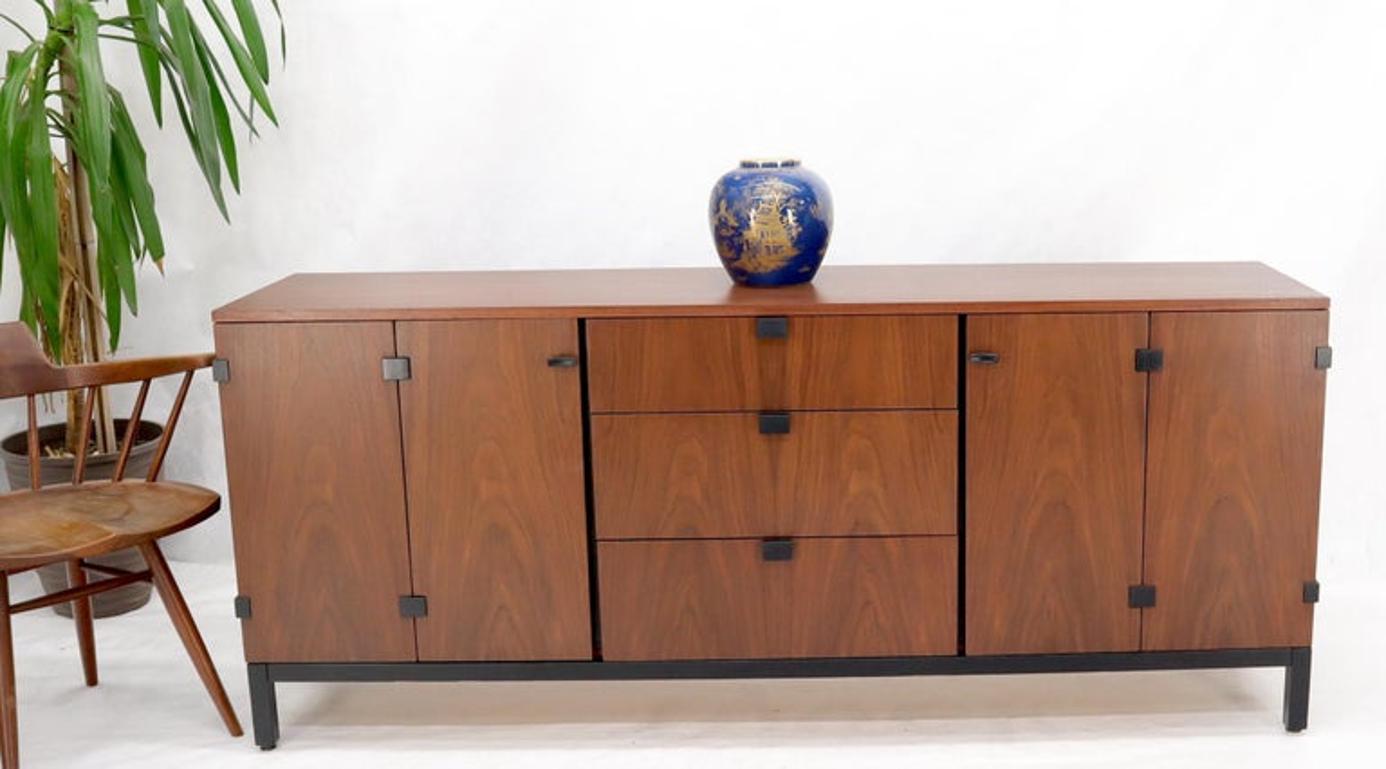 American Walnut 9 Drawers Two Doors Compartment Long Dresser Credenza Restored