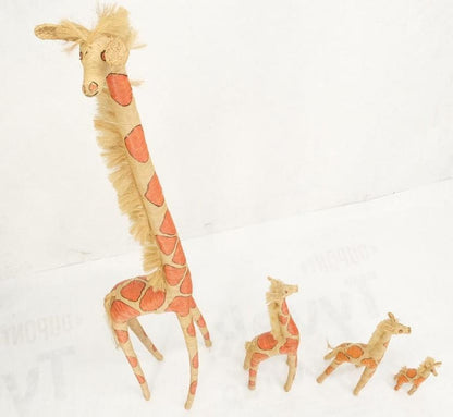 Group of 4 Giraffe Folk Art Rattan Bamboo Straw Hand Painted Animal Sculptures