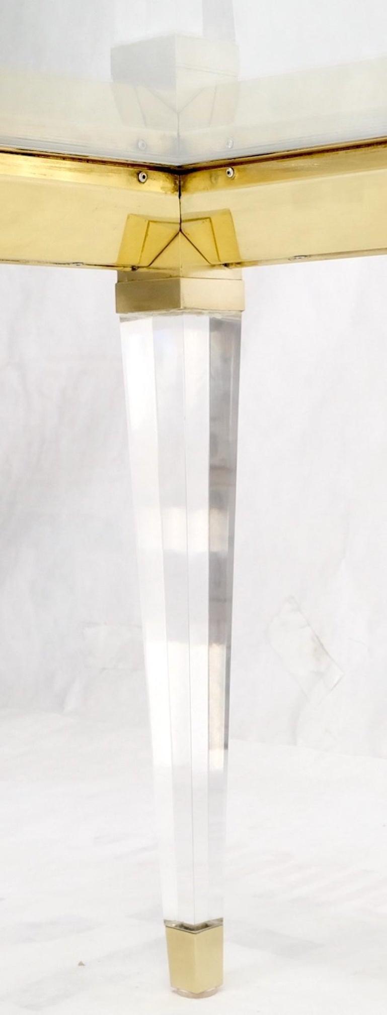 Large Mid Century Modern c.1970's Lucite Brass Glass Top Rectangle Coffee Table