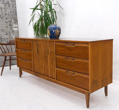 Long Walnut 9 Drawers Two Doors Mid-Century Modern Dresser Credenza Burl Accents
