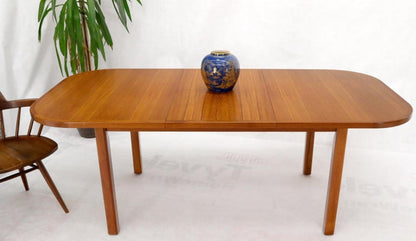 Rectangle Round Corners Teak Midcentury Danish Modern Dining Table Pop Up Leaf