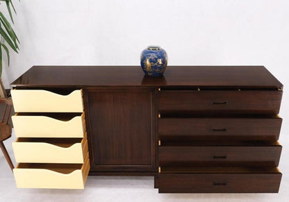 Espresso Harvey Probber Sliding Doors Compartment 12 Drawers Credenza Dresser