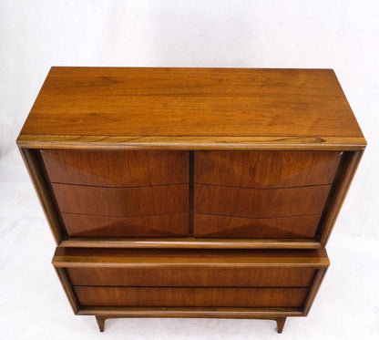 Mid-Century Modern Diamond Front Walnut 8 Drawers High Chest Dresser Cabinet