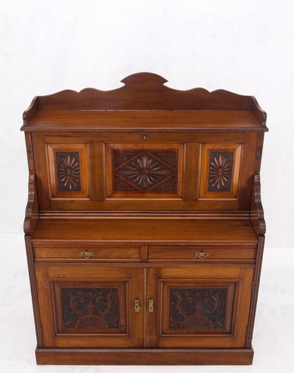 Large Walnut Victorian Secretary Bureau Cabinet Letter Shelves Bottom Storage