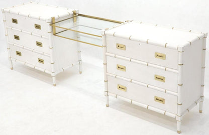 Pair of White Lacquer Brass Hardware Bachelor Chest with Suspended Brass Vanity