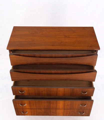 Danish Mid-Century Modern 5 Drawers High Chest Dresser Bow Tie Pulls Dowel Leg