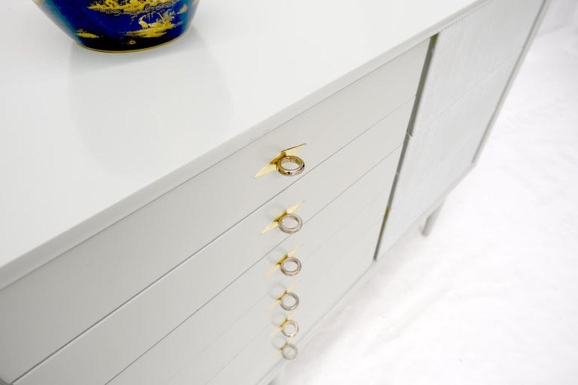 Two Tone Light Grey & White Fluted Drawer Fronts Brass Stretchers Long Dresser